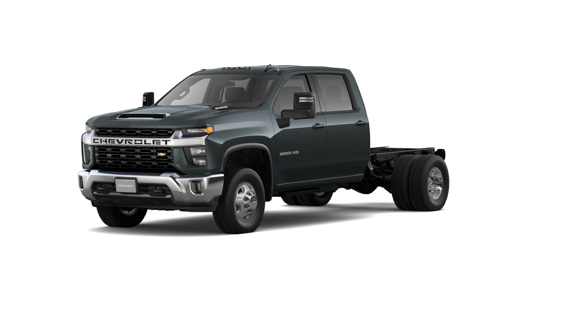 2026 Chevrolet Silverado 3500 HD Chassis Cab LT in Cypress Gray — front three-quarter view